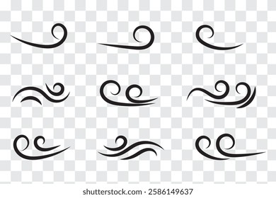 Doodle Wind line icons nature, wave flowing illustration with hand drawn doodle cartoon style on white and isolated background. Variety Design. EPS10