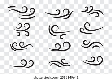 Doodle Wind line icons nature, wave flowing illustration with hand drawn doodle cartoon style on white and isolated background. Variety Design. EPS10