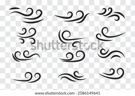 Doodle Wind line icons nature, wave flowing illustration with hand drawn doodle cartoon style on white and isolated background. Variety Design. EPS10