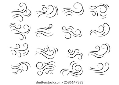 Doodle wind line sketch blow, gust design isolated on white background. vector hand drawn illustration. Variety Design.