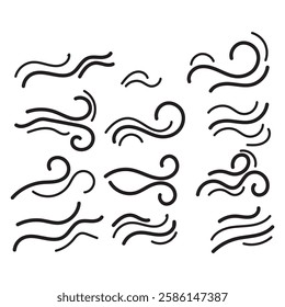 Doodle wind line sketch blow, gust design isolated on white background. vector hand drawn illustration. Variety Design.