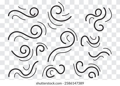 Doodle wind line sketch blow, gust design isolated on white background. vector hand drawn illustration. Variety Design.