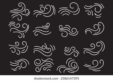 Doodle wind line sketch blow, gust design isolated on white background. vector hand drawn illustration. Variety Design.