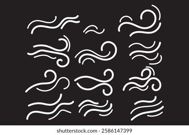 Doodle wind line sketch blow, gust design isolated on white background. vector hand drawn illustration. Variety Design.