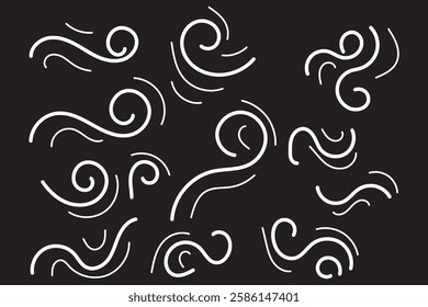 Doodle wind line sketch blow, gust design isolated on white background. vector hand drawn illustration. Variety Design.