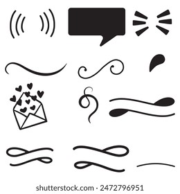  Doodle wind line sketch set. Hand drawn doodle wind motion, air blow, swirl elements. Sketch drawn air blow motion, smoke flow art, abstract line. Isolated on white background . vector illustration