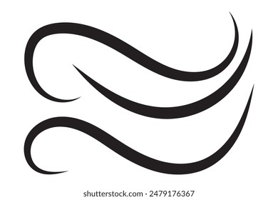 Doodle wind line sketch set. Hand drawn doodle wind motion, air blow, swirl elements. Sketch drawn air blow motion, smoke flow art, abstract line. Isolated on white background . vector illustration