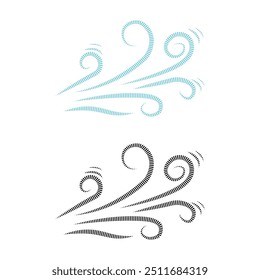 Doodle wind line sketch set. Hand drawn doodle wind motion, air blow, swirl elements. Sketch drawn air blow motion, smoke flow art, abstract line. Isolated vector illustration.