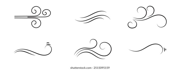 Doodle wind line sketch set.