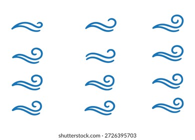 Desenhos de linha de vento. Ícone de sopro de vento desenhado à mão. Ar, vento, redemoinho no estilo de ilustração doodle.  Sopro de ar de doodle desenhado à mão, elementos de espiral