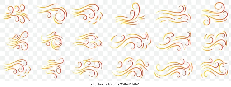 Doodle wind moving line. Breath of the typhoon. Flat Vector isolated illustration. Doodle line wind moving set. Breath of the typhoon. Flat wind moves Vector isolated illustration. Vector illustration