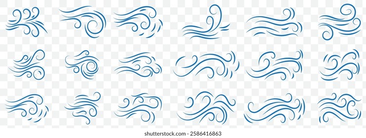 Doodle wind moving line. Breath of the typhoon. Flat Vector isolated illustration. Doodle line wind moving set. Breath of the typhoon. Flat wind moves Vector isolated illustration. Vector illustration