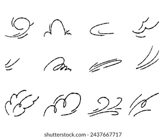 Doodle wind moving line imitation pen. Breath of the typhoon. Vector flat isolated illustration