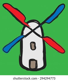 doodle windmill, vector illustration