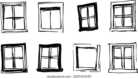 doodle windows. Black quirky line 