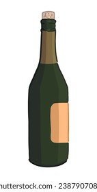 Doodle of wine bottle. Cartoon clipart of alcohol beverage. Contemporary vector illustration isolated on white background.