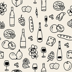  Doodle Wine Tasting Elements Seamless Pattern