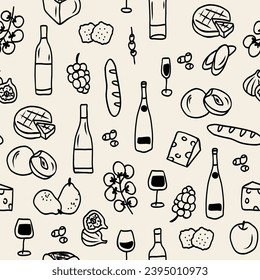  Doodle wine tasting elements seamless pattern