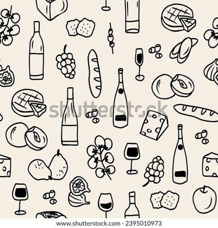  Doodle wine tasting elements seamless pattern