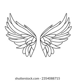 Doodle wing isolated on white background. Hand drawn wings outline. Vector illustration.