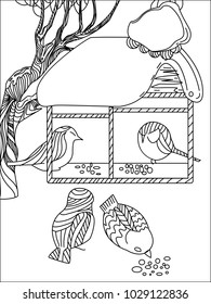 Doodle winter drawing. Art therapy coloring page. 