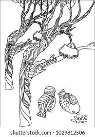 Doodle winter drawing. Art therapy coloring page. 