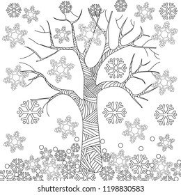 Doodle winter drawing. Art therapy coloring page.