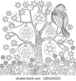 Doodle winter drawing. Art therapy coloring page.