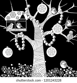 Doodle winter drawing. Art therapy coloring page.