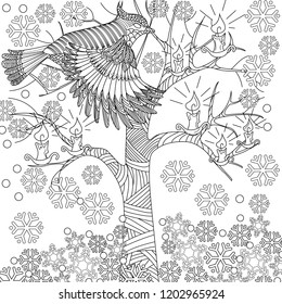 Doodle winter drawing. Art therapy coloring page.