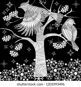 Doodle winter drawing. Art therapy coloring page. 
