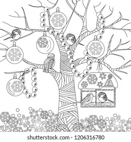 Doodle winter drawing. Art therapy coloring page. 