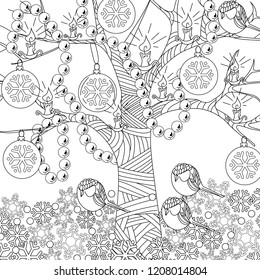 Doodle winter drawing. Art therapy coloring page. 