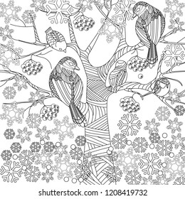 Doodle winter drawing. Art therapy coloring page