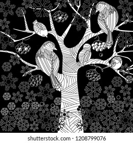 Doodle winter drawing. Art therapy coloring page.