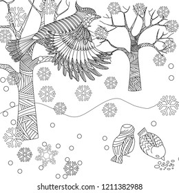 Doodle winter drawing. Art therapy coloring page.