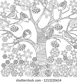 Doodle winter drawing. Art therapy coloring page.