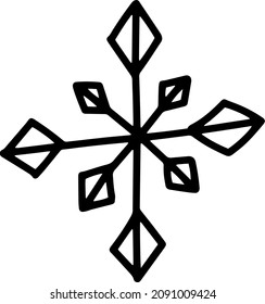 Doodle winter elegant ice crystal snowflake vector illustration. Tradition christmas design element. Unique ornament.