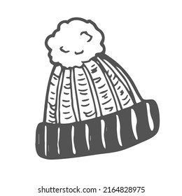 Doodle winter hat cartoon. Line vector sketch warm hat