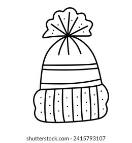 Doodle winter hat isolated on white background. Outline warm hat. Hand drawn vector art.