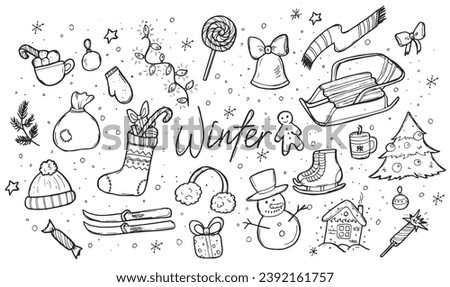 Doodle Winter icon sketches in vector isolated on white background