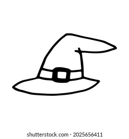 Doodle witch hat, black line. Halloween concept.