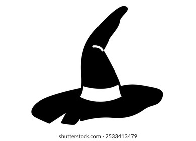 Doodle Witch hat. Hand drawn Halloween witch hat. Cartoon Halloween costume. Vector simple flat line illustration isolated on white background.