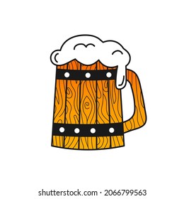 Doodle woden mug of craft beer for beer menu design or symbol for brewery ioslated on white background