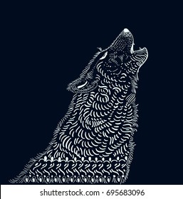 Doodle wolf illustration over dark, Vector