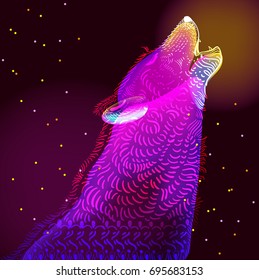 Doodle wolf illustration over dark, Vector