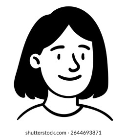 Doodle woman avatar with short hair in hand drawn style. Black line vector illustration isolated on transparent background. Stock vector illustration in hand drawn style.
