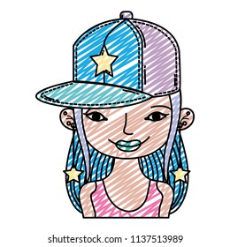 doodle woman with cap accessory and star long earrings