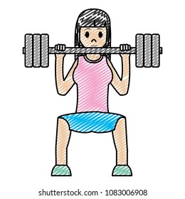 doodle woman do exercise with weight object and sport clothes