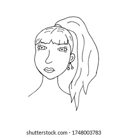 Doodle woman face. International Women's Day. hand drawn of a woman face isolated on a white background. Vector illustration sticker, icon, design element
